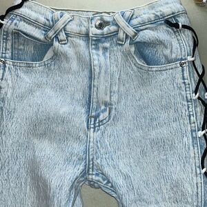 Vintage 80s Wear Your Body Daily jeans acid wash, lace up side w/ lace sz 5/6